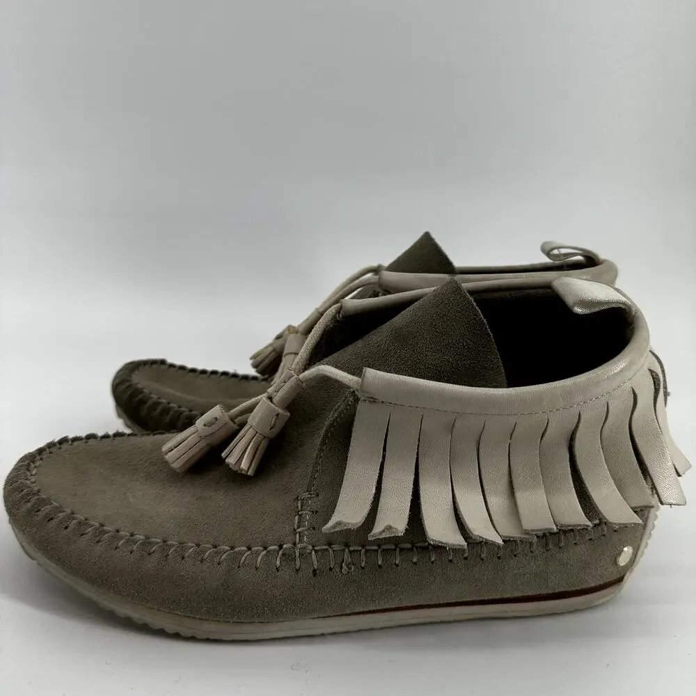 RAG & BONE Ghita Fringed Moccasins Tassel Tie Ankle Suede Leather Gray Boho 6